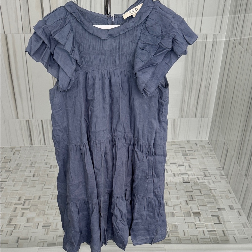 Sea New York Ruffled Blue Mini Dress